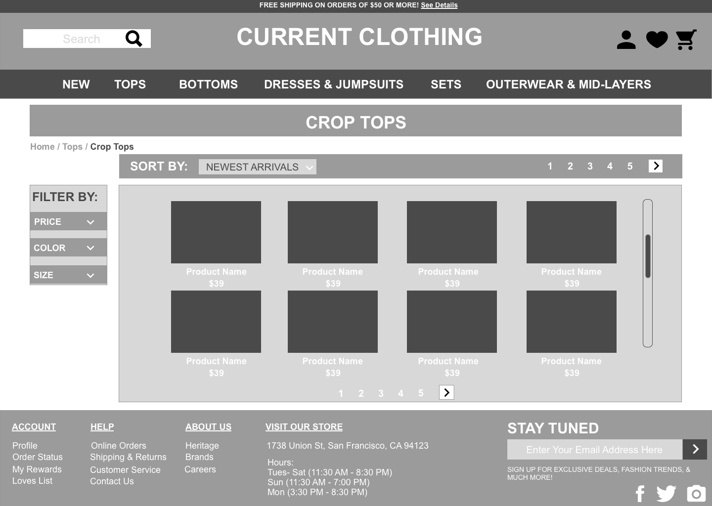 Lo-fi wireframe — Products page